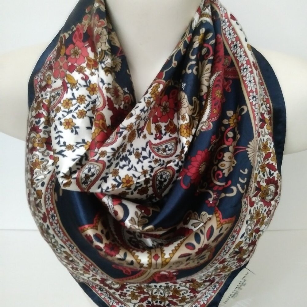 Elegant Paisley Navy Blue Silk Scarf - Picture 7 of 11